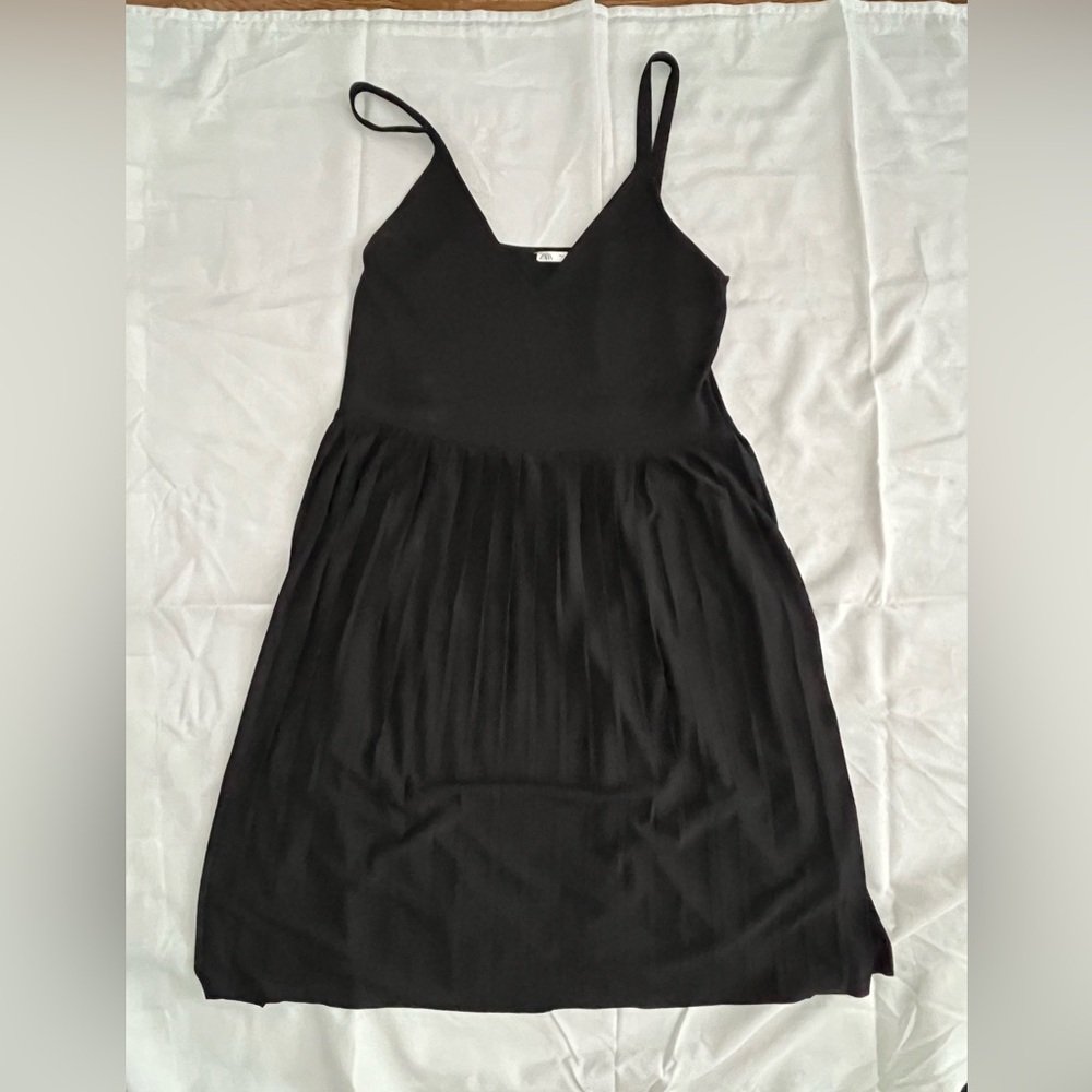 Zara dress - black, spaghetti straps, pleated skirt